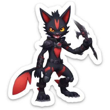 Black Anthro Cool Punk Noibat-Litten-Fakemon-fursona with fangs and red markings Full Body sticker