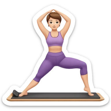 Pretty, slightly curvy white Woman with short brown hair doing Pilates exercises  sticker