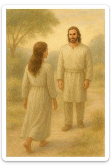 donna che va dall'uomo perchè si sente al sicuro e lo vede come una guida sticker