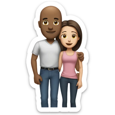 Bald young man without a beard hugging his young brunette wife sticker