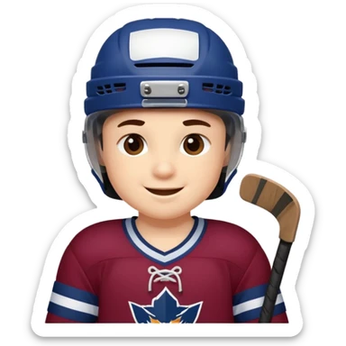 Cute cartoon hockey player sticker pack, wearing бордовый and темно синий uniform, for a children's team. sticker