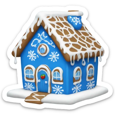 A blue and white gingerbread house sticker