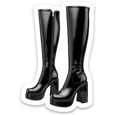 Black patent Demonia block heel knee-high boots  sticker