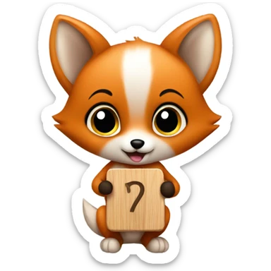 Baby fox with a sign sticker