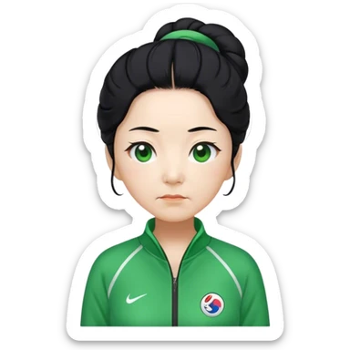 Cha In : a Korean old woman with black hair tie, Green player tracksuit sticker