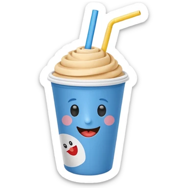 drink in a paper cup and straw, the cup has eyes and mouth sticker