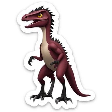 Cool edgy handsome Maroon-colored velociraptor with black spiky mane full body sticker
