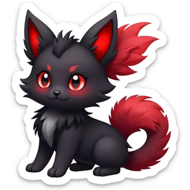 Kawaii dark edgy black and red fantasy ethereal fursona Fakemon with tufted tail sticker