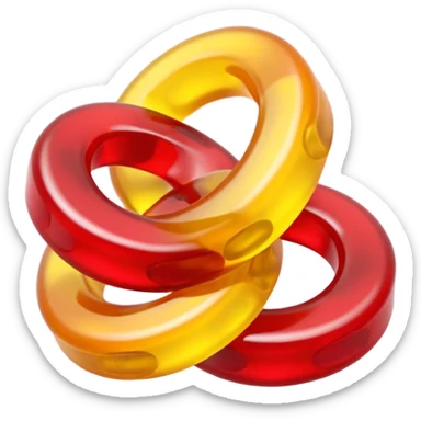 emoji de 2 gomitas en forma de aro una colo rojo y otra amarillo de muy gruesas muy muy sticker