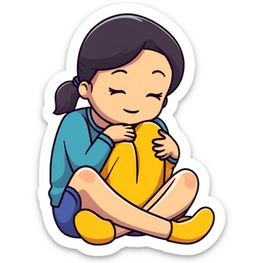 woman sitting on floor hugging her knees while crying sticker
