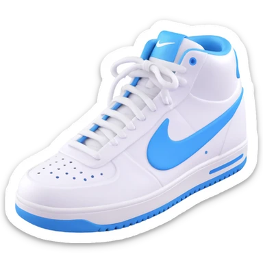 white and blue Nike sneaker, top view, laces visible, 3D emoji style sticker