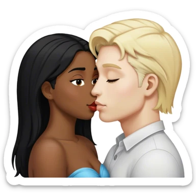 white skin blond hair man kissing brown skin black hair woman sticker