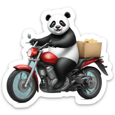 panda on a motorcycle with bags of food VILKI-PALKI sticker