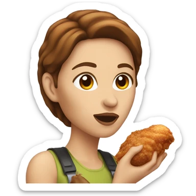 white women eating large chicken leg, brown hair sticker