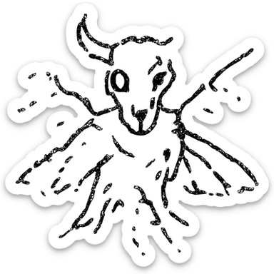 maximum deterioration: an extremely fragmented red line art of a hybrid creature with minotaur skull with broken horn and single glowing red eye, stoat features with tattered cape, and disintegrating moth wings, most outlines completely missing, severe deterioration with massive gaps and broken lines, eroded to almost nothing, like the final traces of an ancient worn sigil sticker