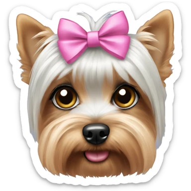 White and black Yorkie with a pink bow sticker