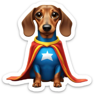 Dachshund wearing a super hero cape sticker