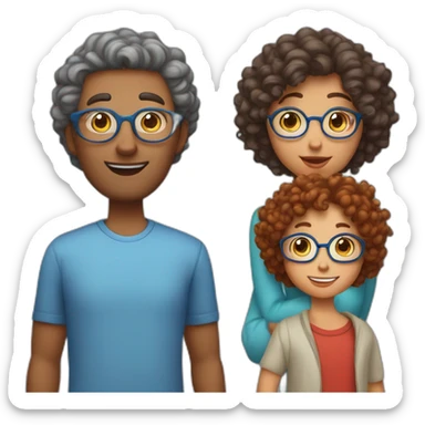 a family of four with father with grey hair mother with curly red hair and blue glasses son with brown hair and little daughter with curly brown hair sticker