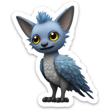 Trico The Last Guardian Creature With Blue Horns, Grey Wings, And long tufted tail sticker