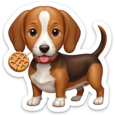 beagle dachshund mix with a treat sticker