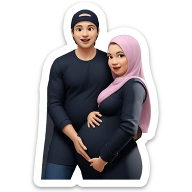 happy couple with baby bump sticker