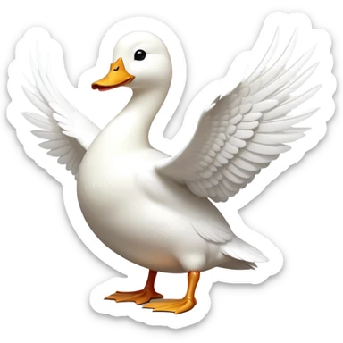 cinematic-[white duck]-realistic-full-body-perched-emoji,-wings-tucked-neatly by its side,-head-tilted-dramatically,-sleek-[white]-feathers,-simplified-yet-realistic-focused-features,-highly-detailed,-glowing-with-an-almost-sarcastic-glow sticker