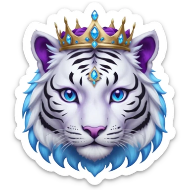 ESO Female white/black tiger khajiit leader of the umbral rose, glowing blue eyes, glowing blue 'third eye' gem; purple gemmed silver crown/tiara sticker