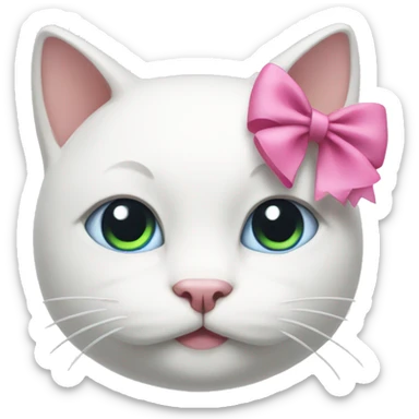 White cat with a pink bow on its head sticker