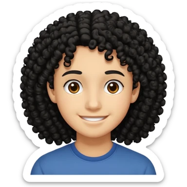 face like 18 years old, black curly hair not big, easy smile sticker