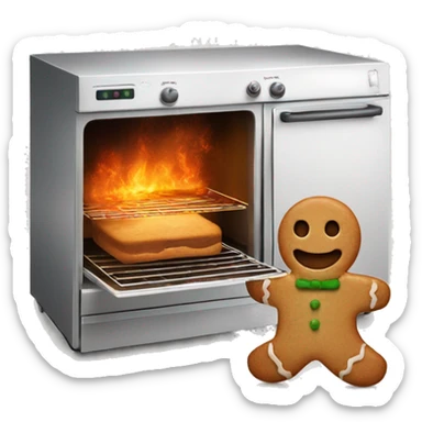 Oven and one gingerbread man running out of it sticker