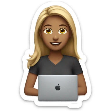 bronde girl with a smile, using a mac laptop sticker