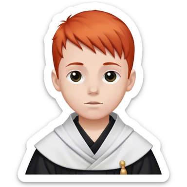boy whit red hair in Carthusian black and white monk's robe sticker