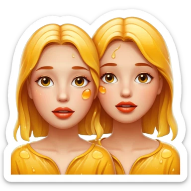 portrait two women wet faces and honey gloss lips touching, fireflies glowing sticker