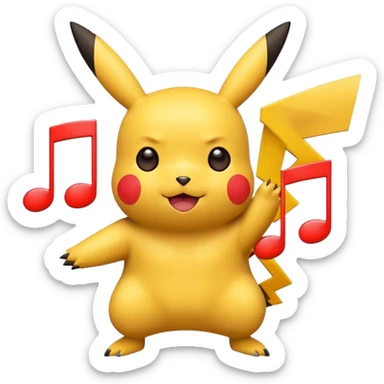 Pikachu reimagined in the Rednote app emoji style, with bold red musical note elements, simple shapes, bright colors, playful friendly expression, emphasize Rednote emoji look sticker