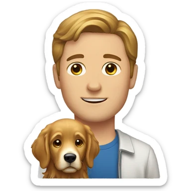 White man with brown hair and golden retriever  sticker