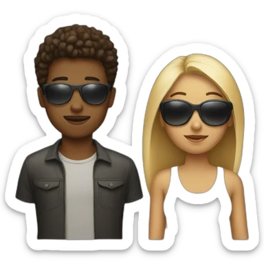 woman with sunglasses and a boy sticker