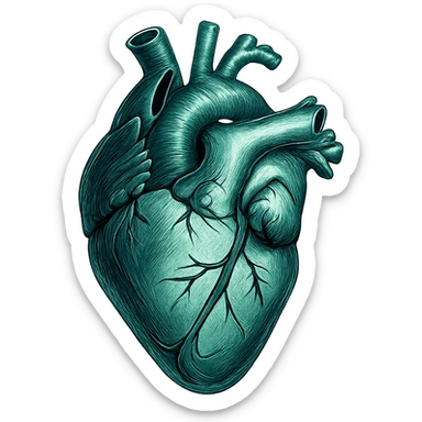 heart with a metallic teal finish, digital illustration sticker