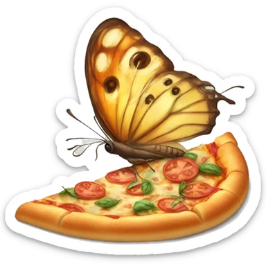 A butterfly eating a slice of pizza sticker