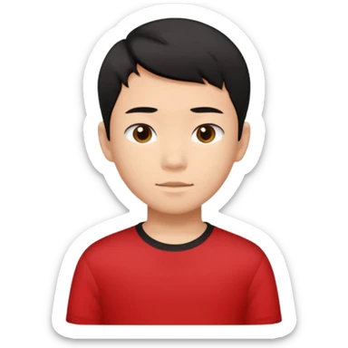asian boy teenager black short hair red shirt sticker