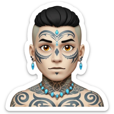 white skin Rock-style man — piercings, glowing tattoos on face sticker