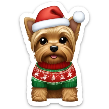 Yorkie Mix wearing a Christmas sweater sticker