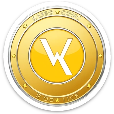 create a yellow coin with logo wajik in the middle and text rusoconnect network around the logo sticker