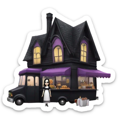 Wednesday Addams haunted dream house and food truck  sticker