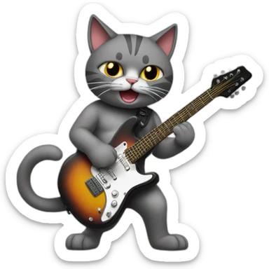 Cat playing guitare heavy metal rock sticker