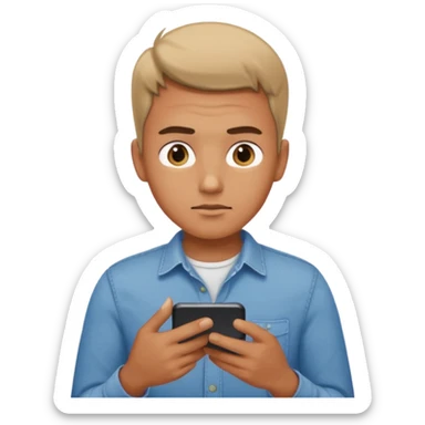 A guy scrolling on this phone, his eyes looking the phone very close sticker