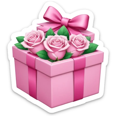 White roses in a pink gift box with a pink bow and sparkles  sticker