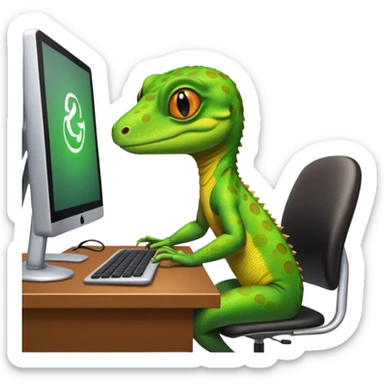 gecko with desktop computer works deeply sticker