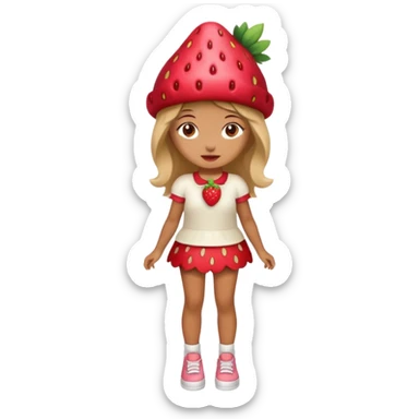 Strawberry shortcake human girl full body and legs with a strawberry hat on her hair without a cake sticker