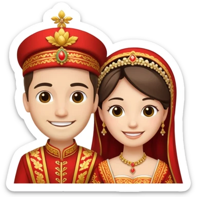 bride and groom in traditional outfit and smiling sticker