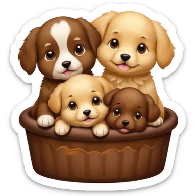 three puppies together, one puppy on top and two on the bottom, cute, playful sticker